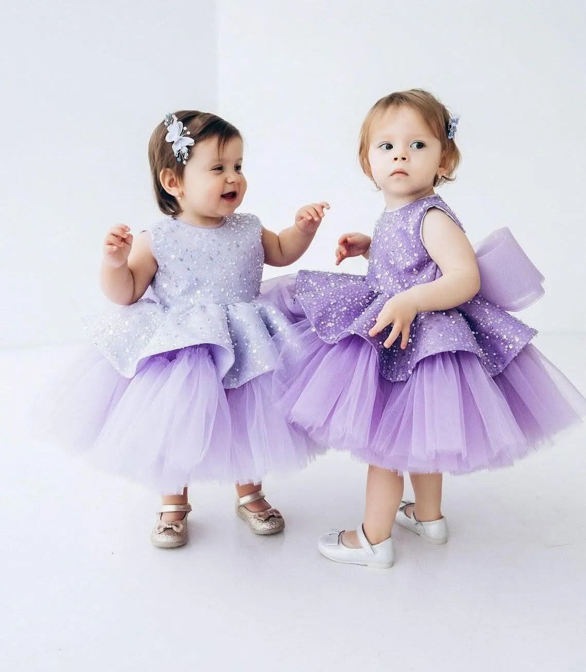 Elegant sequin baby dress, birthday party girl dress, wedding flower girl evening dress with tiara