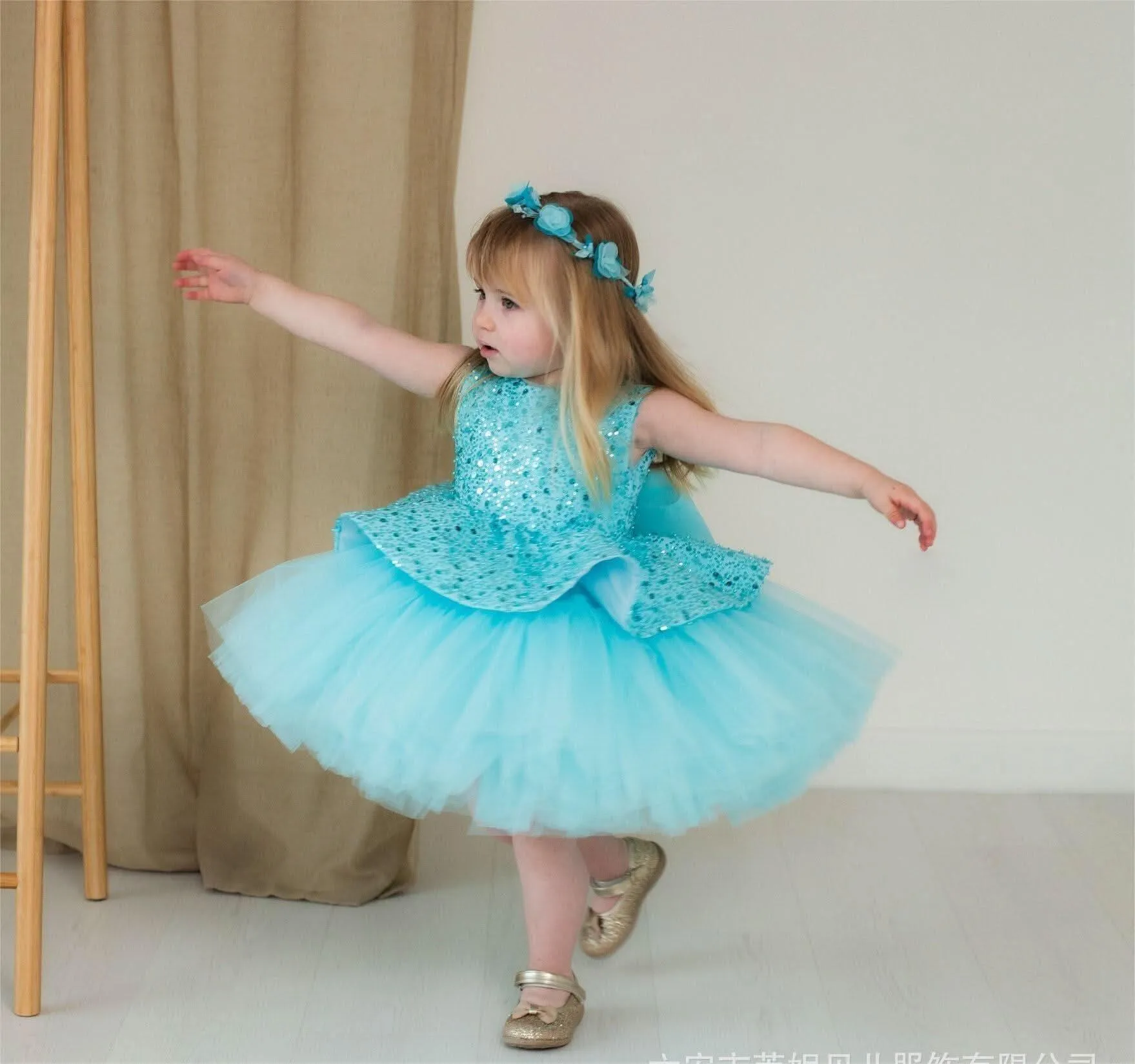 Elegant sequin baby dress, birthday party girl dress, wedding flower girl evening dress with tiara