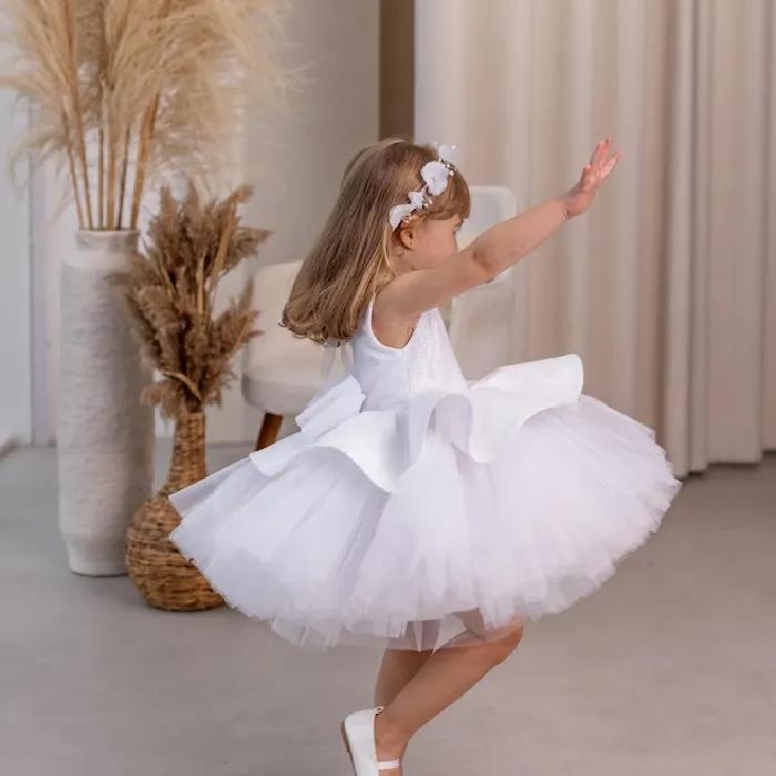 Elegant sequin baby dress, birthday party girl dress, wedding flower girl evening dress with tiara