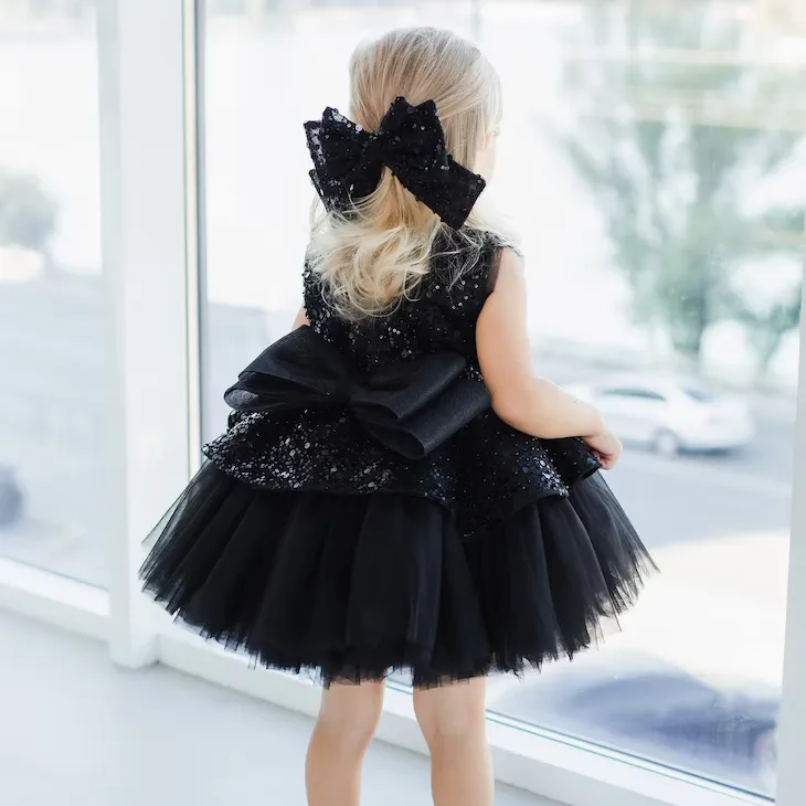 Elegant sequin baby dress, birthday party girl dress, wedding flower girl evening dress with tiara