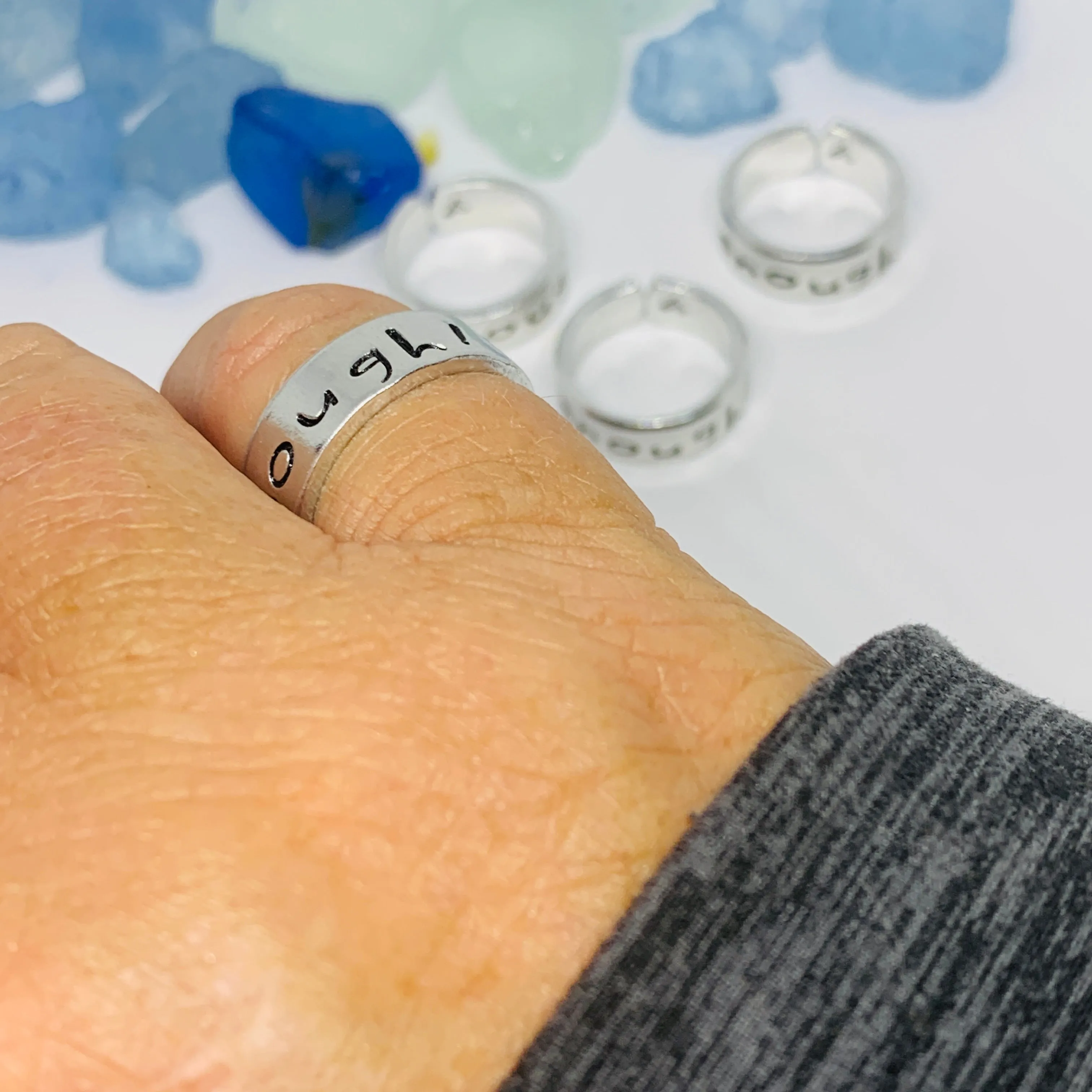 ENOUGH! Hand Stamped Ring | Pinky Promise | Self Worth Jewelry | Gun Safety | Stamped Metal Cuff Ring | No More | Fundraiser