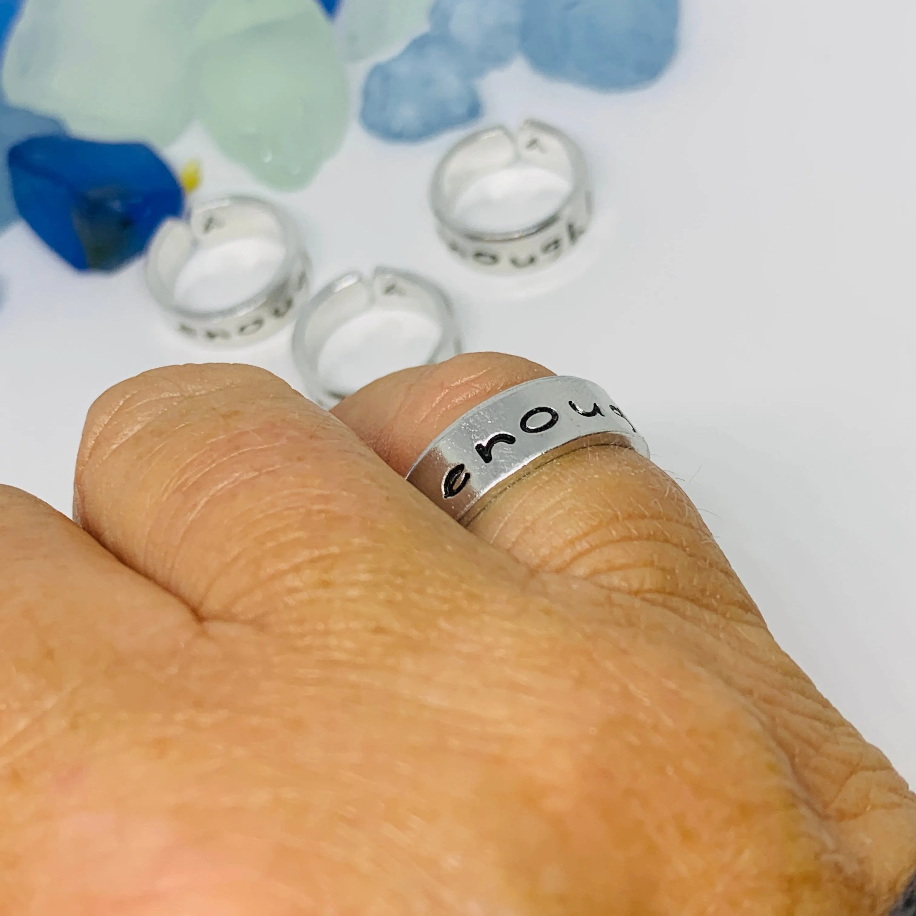 ENOUGH! Hand Stamped Ring | Pinky Promise | Self Worth Jewelry | Gun Safety | Stamped Metal Cuff Ring | No More | Fundraiser