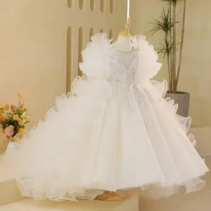 Fairy-like White Flower Girl Dress Luxurious Train Princess Dress