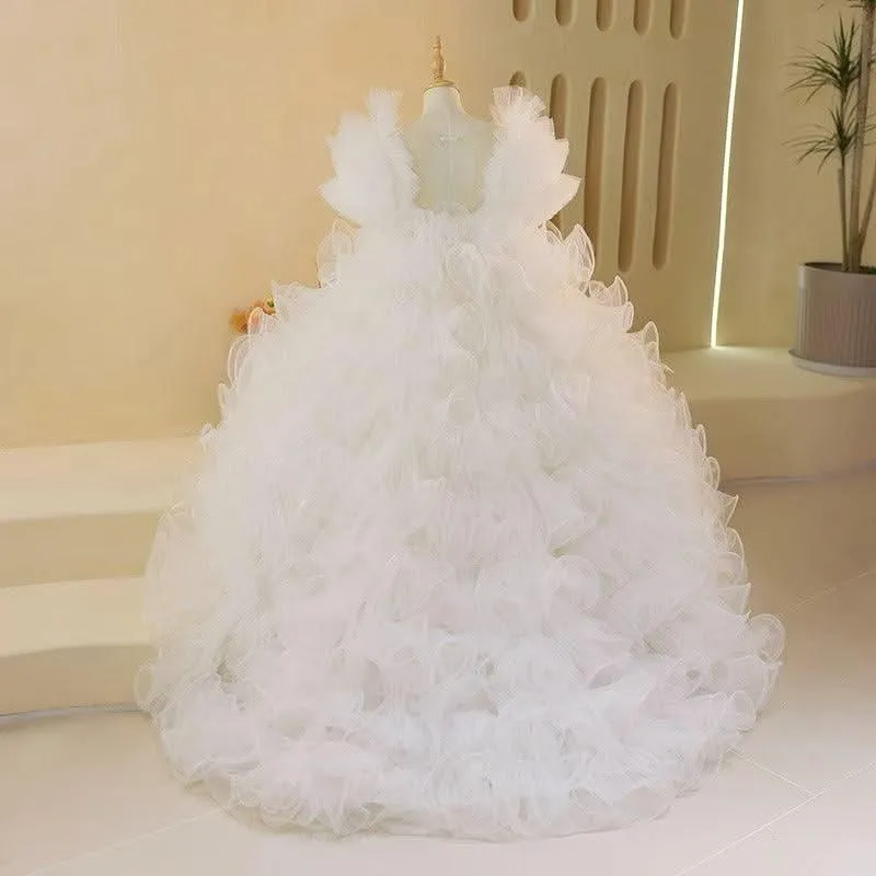 Fairy-like White Flower Girl Dress Luxurious Train Princess Dress