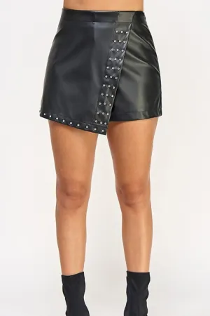 Faux Leather Studded Skort in black