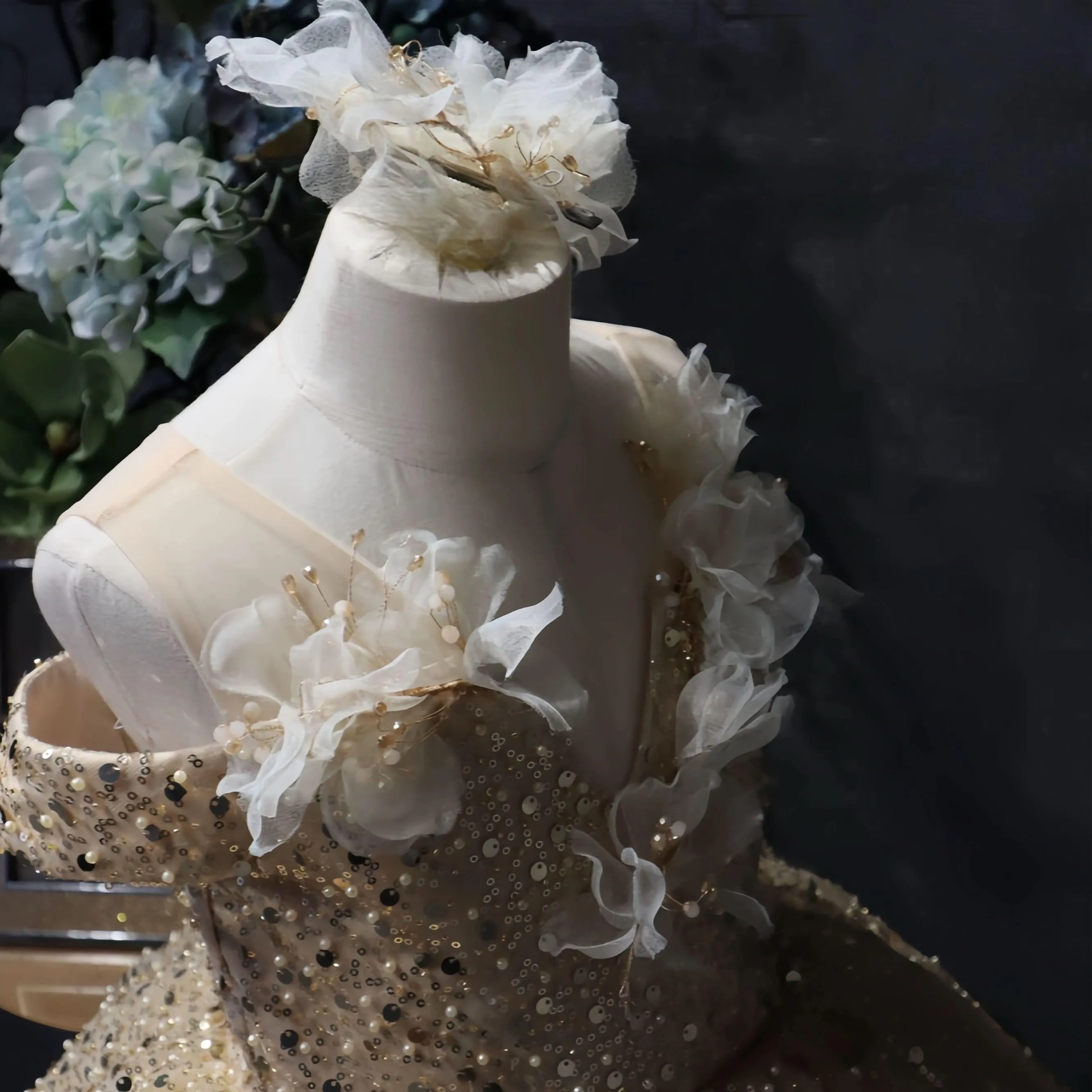 Floral Pearl Embroidery Sequin Off-Shoulder Elegant Girls Evening Dress