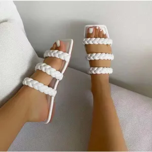 Foreign Trade Plus Size Women's Woven Casual Flat Sandals And Slippers