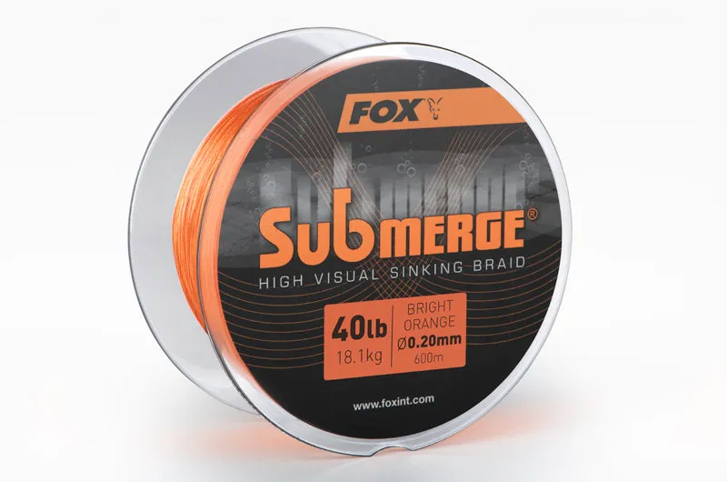 Fox Submerge bright orange sinking braid x 0.20mm 40lb/18.1kgs