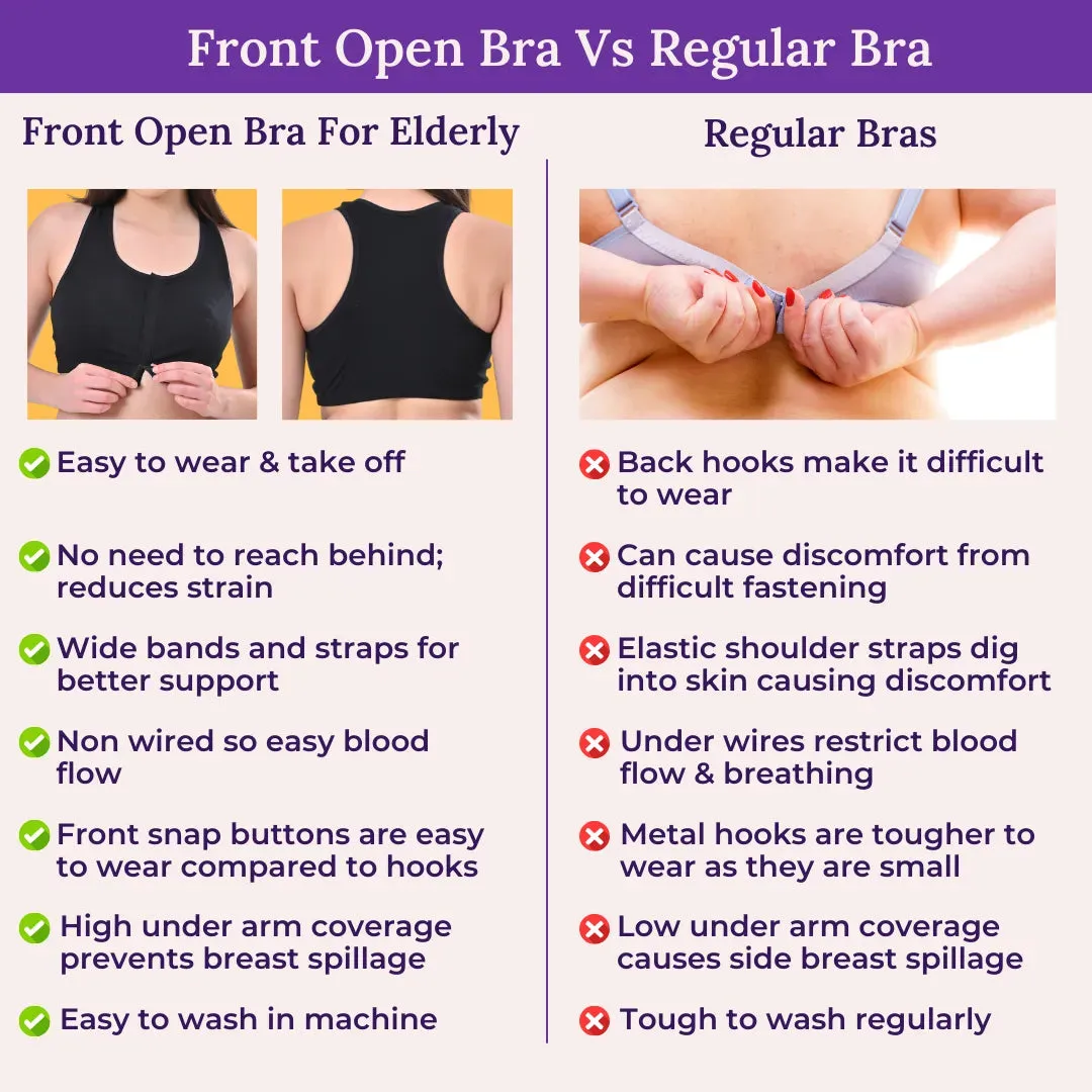 Front Open Bra For Elderly | Non Padded | Non Wired | Racerback | Full Coverage