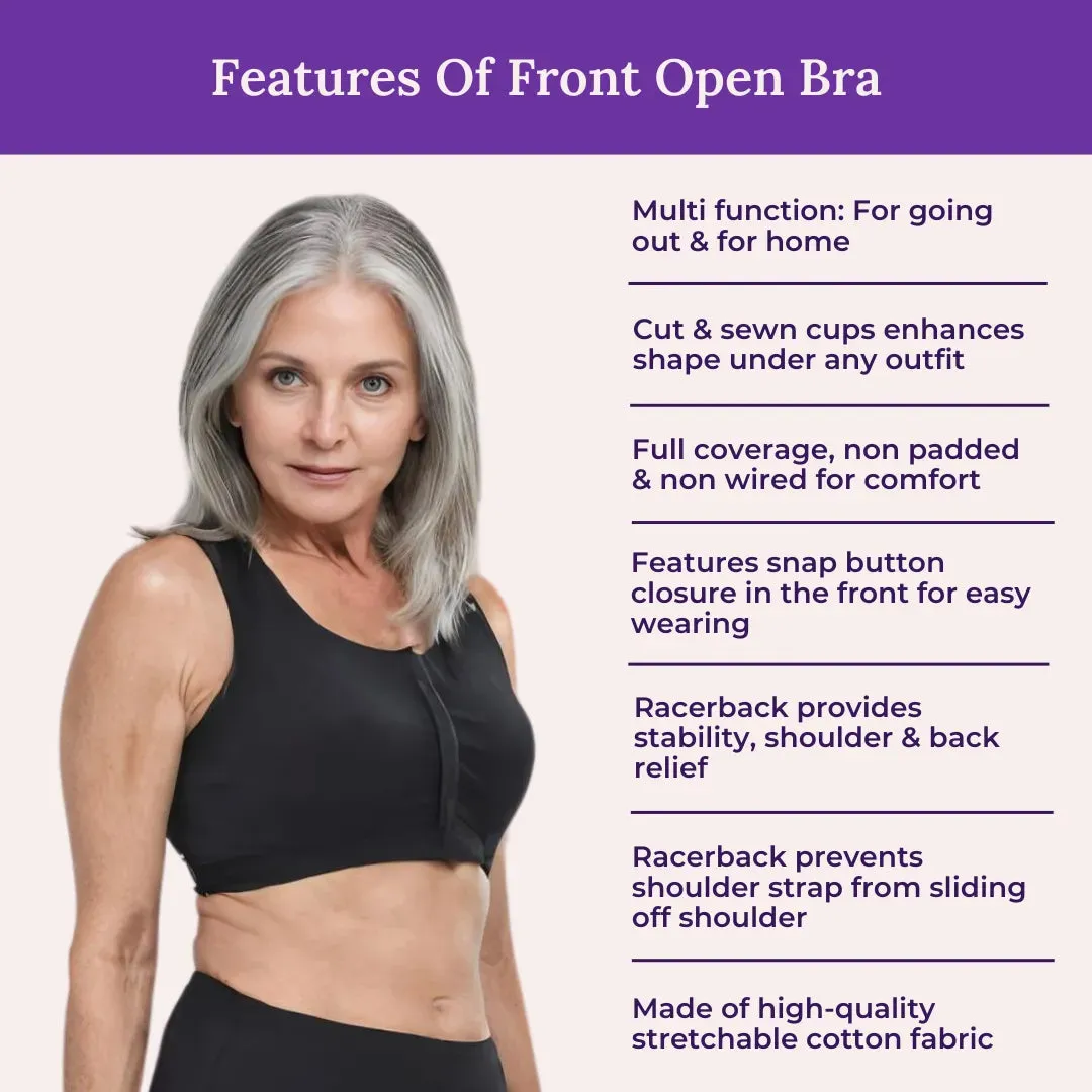 Front Open Bra For Elderly | Non Padded | Non Wired | Racerback | Full Coverage