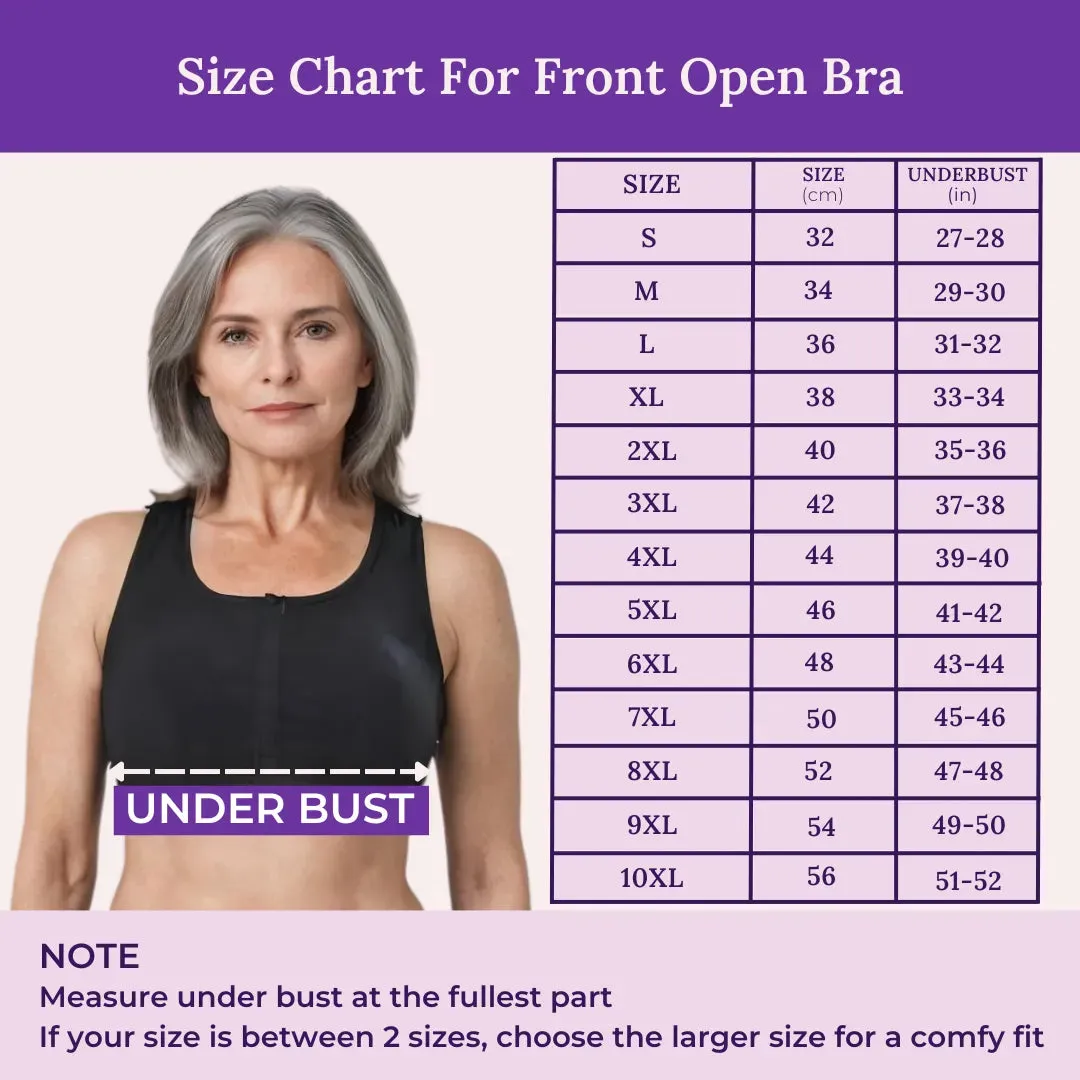 Front Open Bra For Elderly | Non Padded | Non Wired | Racerback | Full Coverage
