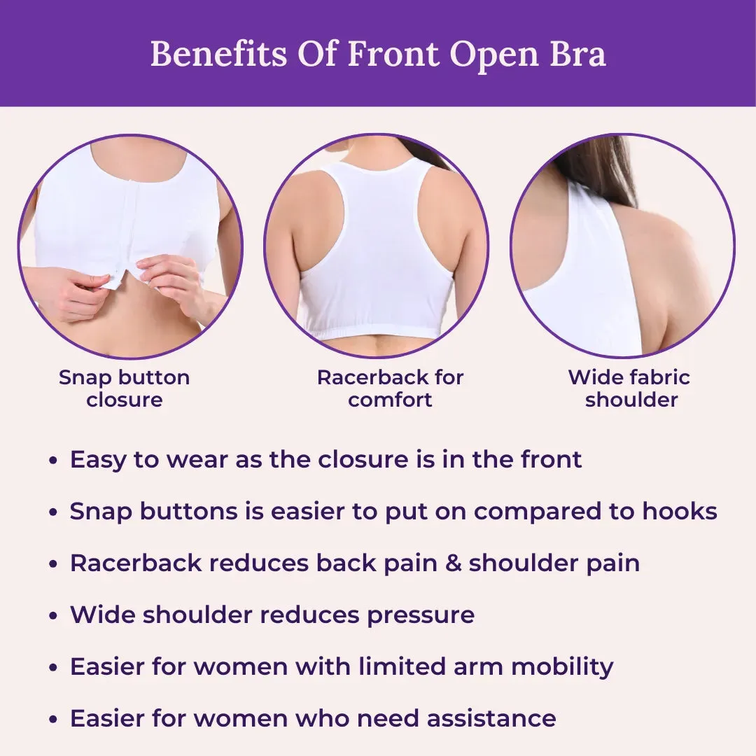 Front Open Bra For Elderly | Non Padded | Non Wired | Racerback | Full Coverage