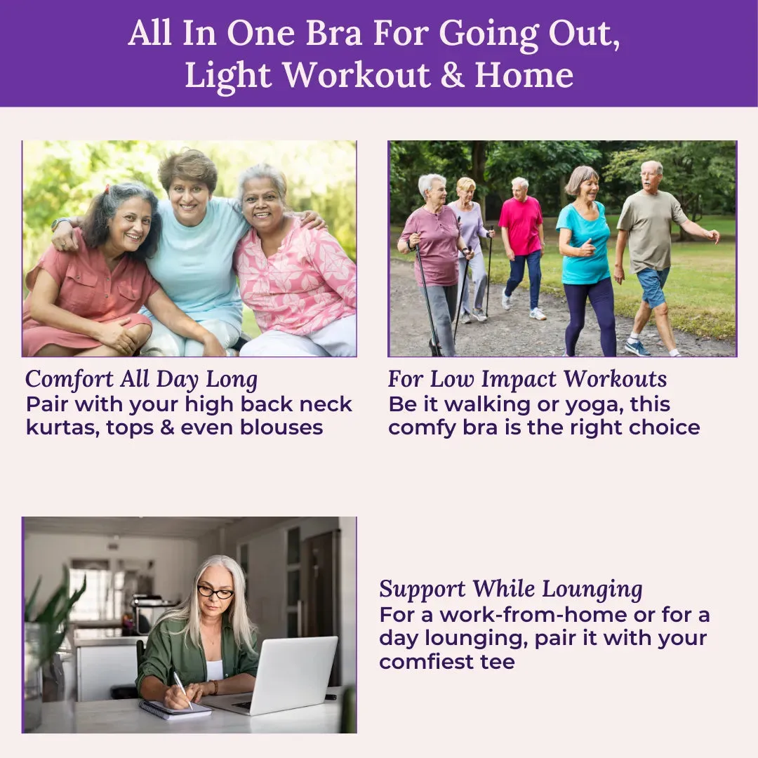 Front Open Bra For Elderly | Non Padded | Non Wired | Racerback | Full Coverage