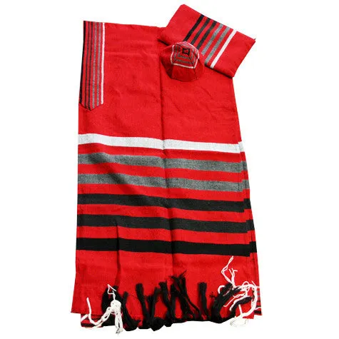 Gad - Wool Tallit - Grays on Red