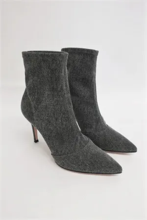 Gianvito Rossi Elite Sock Boot Gray Stretch Denim Size 36 Pointed Toe Ankle Boot