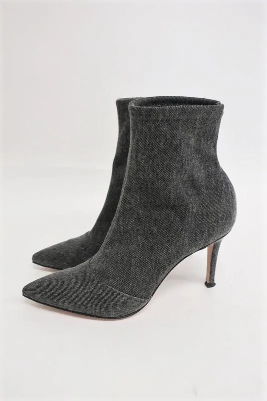 Gianvito Rossi Elite Sock Boot Gray Stretch Denim Size 36 Pointed Toe Ankle Boot
