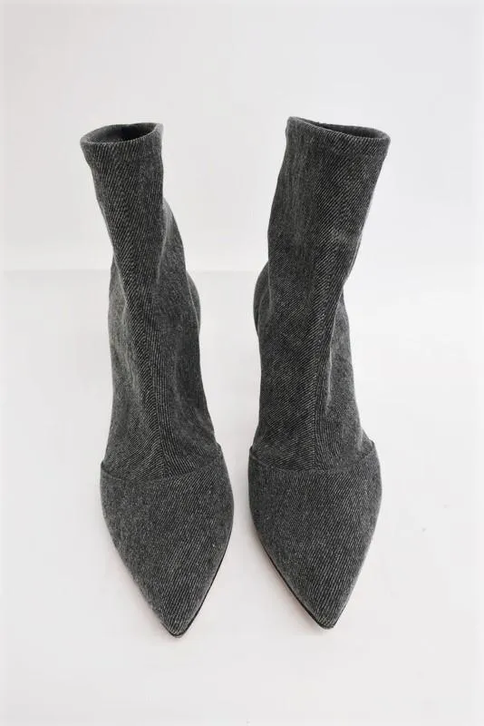 Gianvito Rossi Elite Sock Boot Gray Stretch Denim Size 36 Pointed Toe Ankle Boot