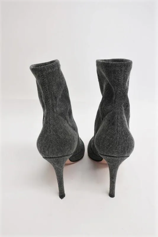 Gianvito Rossi Elite Sock Boot Gray Stretch Denim Size 36 Pointed Toe Ankle Boot