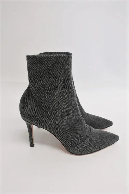 Gianvito Rossi Elite Sock Boot Gray Stretch Denim Size 36 Pointed Toe Ankle Boot