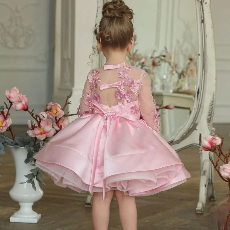 Girls embroidered bow princess dress Baby birthday party evening dress
