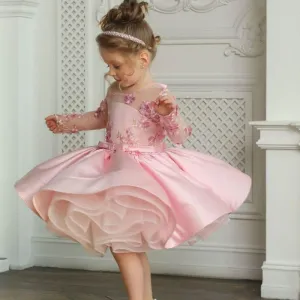 Girls embroidered bow princess dress Baby birthday party evening dress