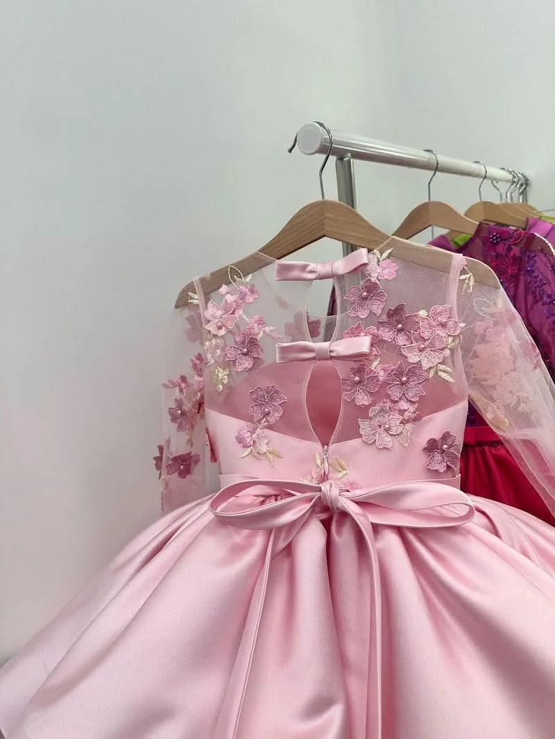 Girls embroidered bow princess dress Baby birthday party evening dress