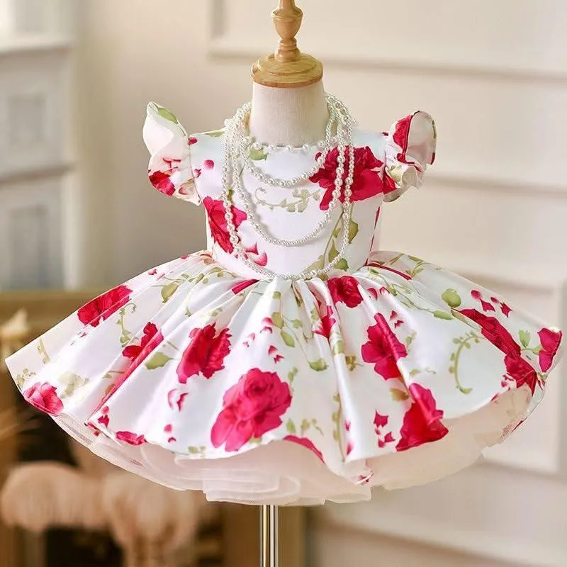 Girls' Rose Princess Dress Baby Birthday Party Dress