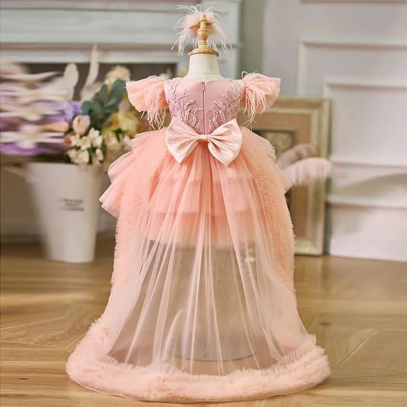 Girls tail princess dress baby sweet little flying sleeve cake dress birthday party catwalk suitable for many occasions