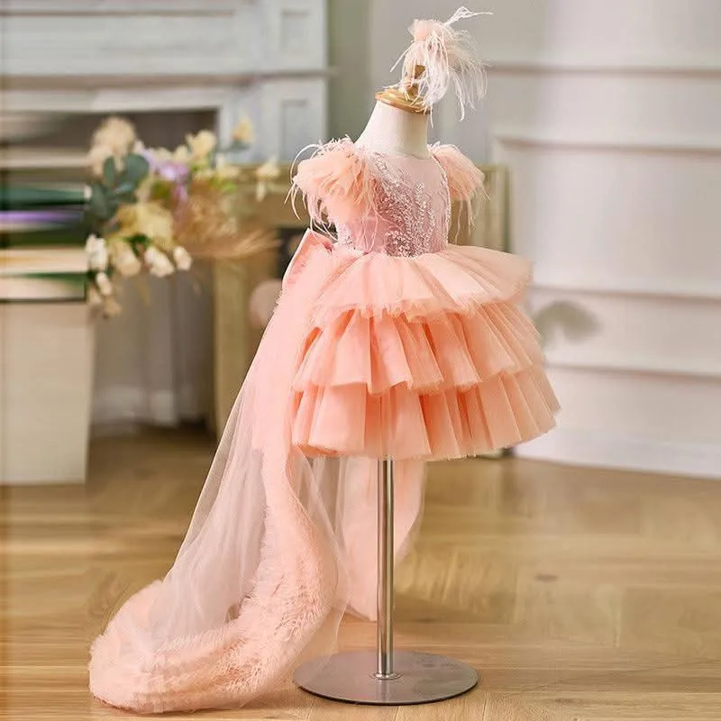Girls tail princess dress baby sweet little flying sleeve cake dress birthday party catwalk suitable for many occasions