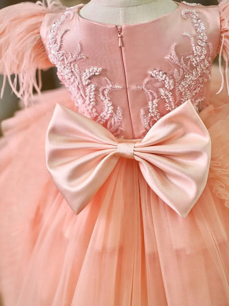 Girls tail princess dress baby sweet little flying sleeve cake dress birthday party catwalk suitable for many occasions
