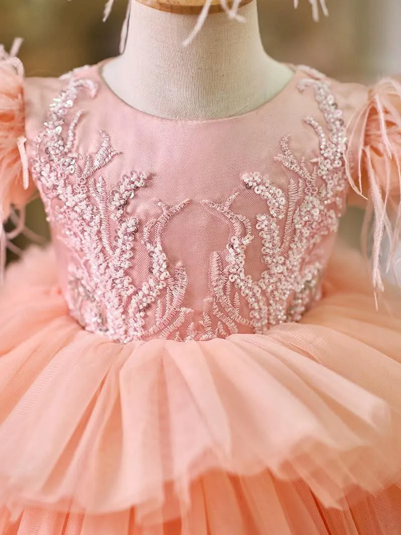 Girls tail princess dress baby sweet little flying sleeve cake dress birthday party catwalk suitable for many occasions
