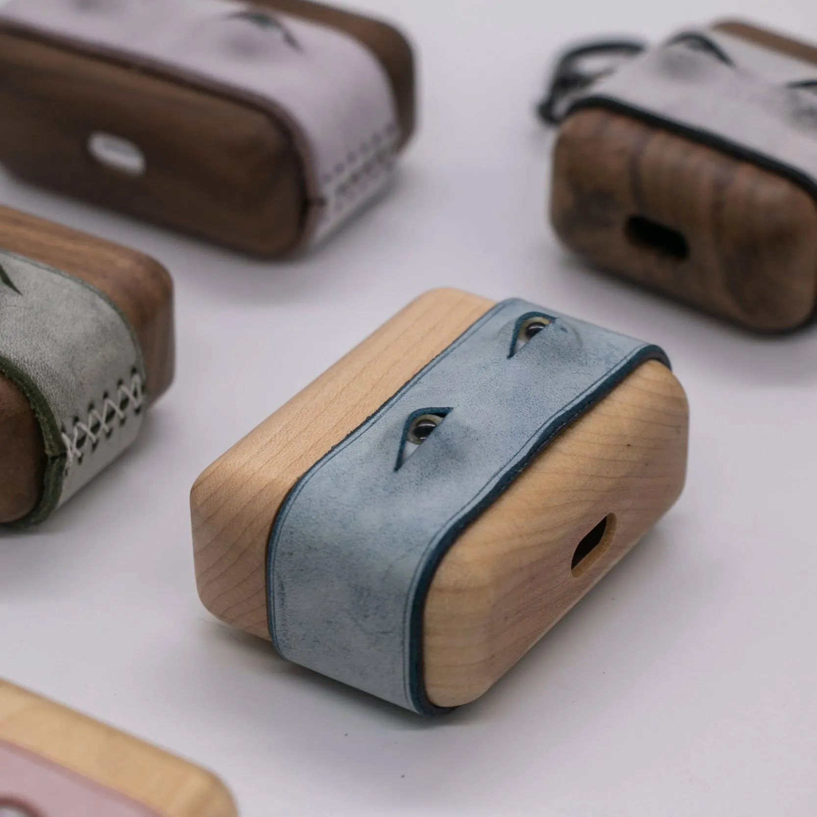 Handmade Pink Leather Wood AirPods 1,2 Case with Eyes Custom Leather AirPods 1,2 Case Airpod Case Cover