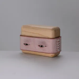 Handmade Pink Leather Wood AirPods 1,2 Case with Eyes Custom Leather AirPods 1,2 Case Airpod Case Cover