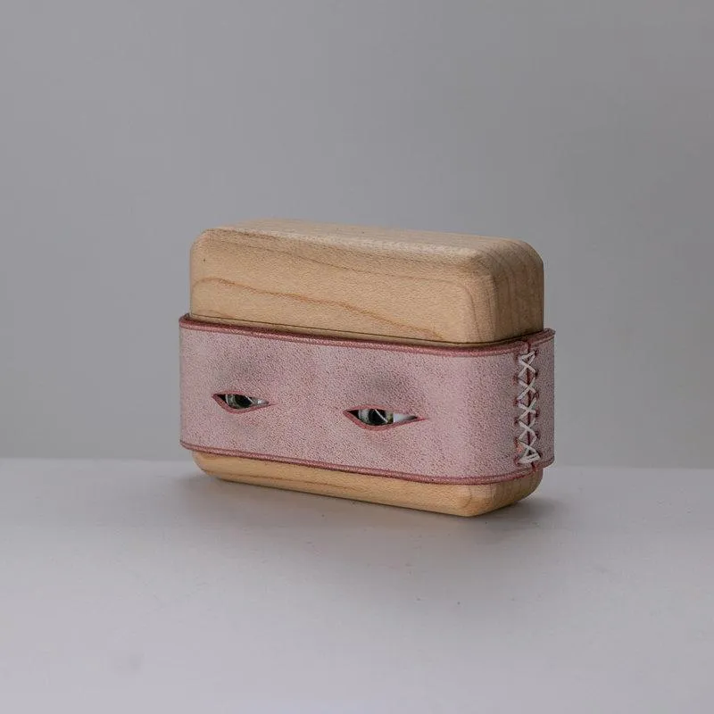 Handmade Pink Leather Wood AirPods 1,2 Case with Eyes Custom Leather AirPods 1,2 Case Airpod Case Cover