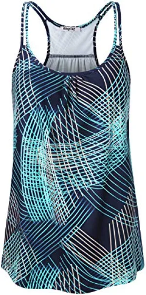 Hibelle Sport Tank Tops for Women, Fashion Summer Workout Yoga Top Racerback Running Exercise Tanks Shirts Tennis Gym Athletic Clothes Active Wear Outfits Blue Pattern Large