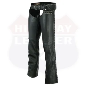 HL12801BLING Hip Hugger Leather Chaps Bling Detailing Women Style with Rhinestone D-Ring