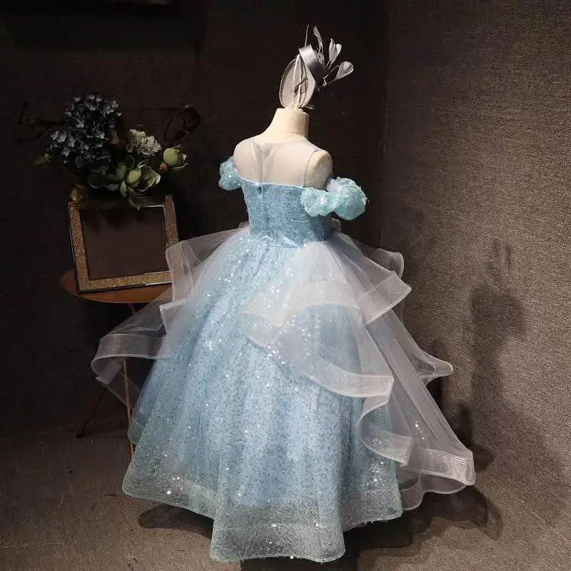 Host stage performance party dress sequin mesh elegant girl princess dress