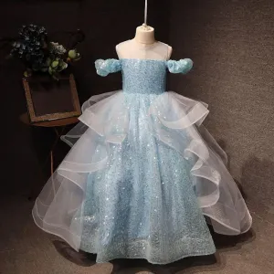 Host stage performance party dress sequin mesh elegant girl princess dress