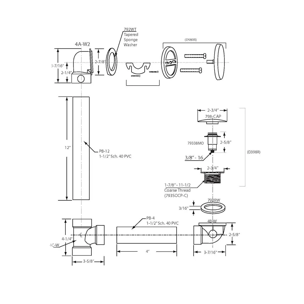 Illusionary Tip-Toe Overflow Tub Drain - Built-In - 11" Pvc/Satin Nickel