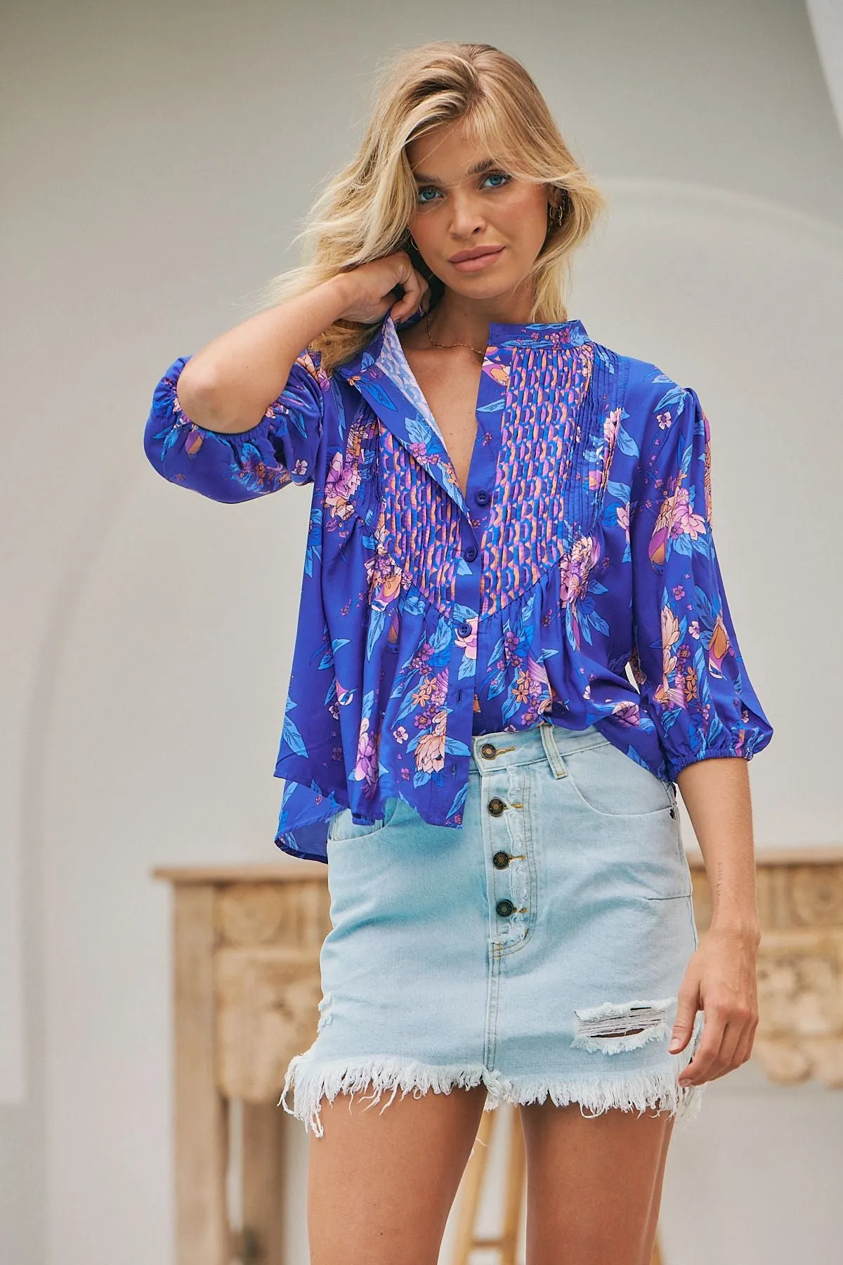 Indigo Dreams print Allyra Blouse