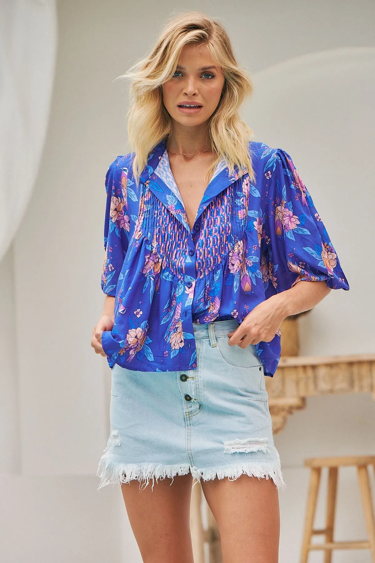 Indigo Dreams print Allyra Blouse