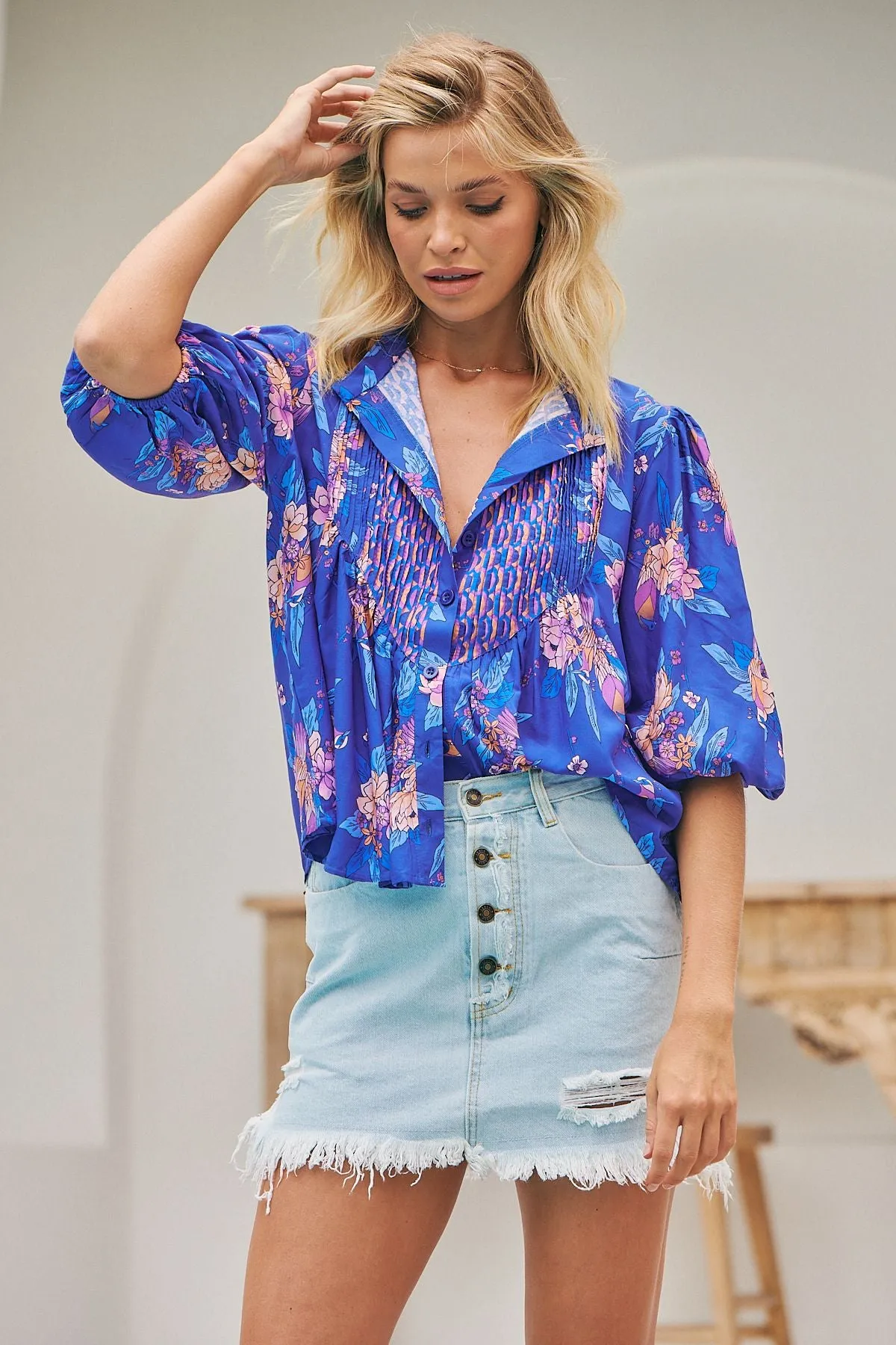 Indigo Dreams print Allyra Blouse