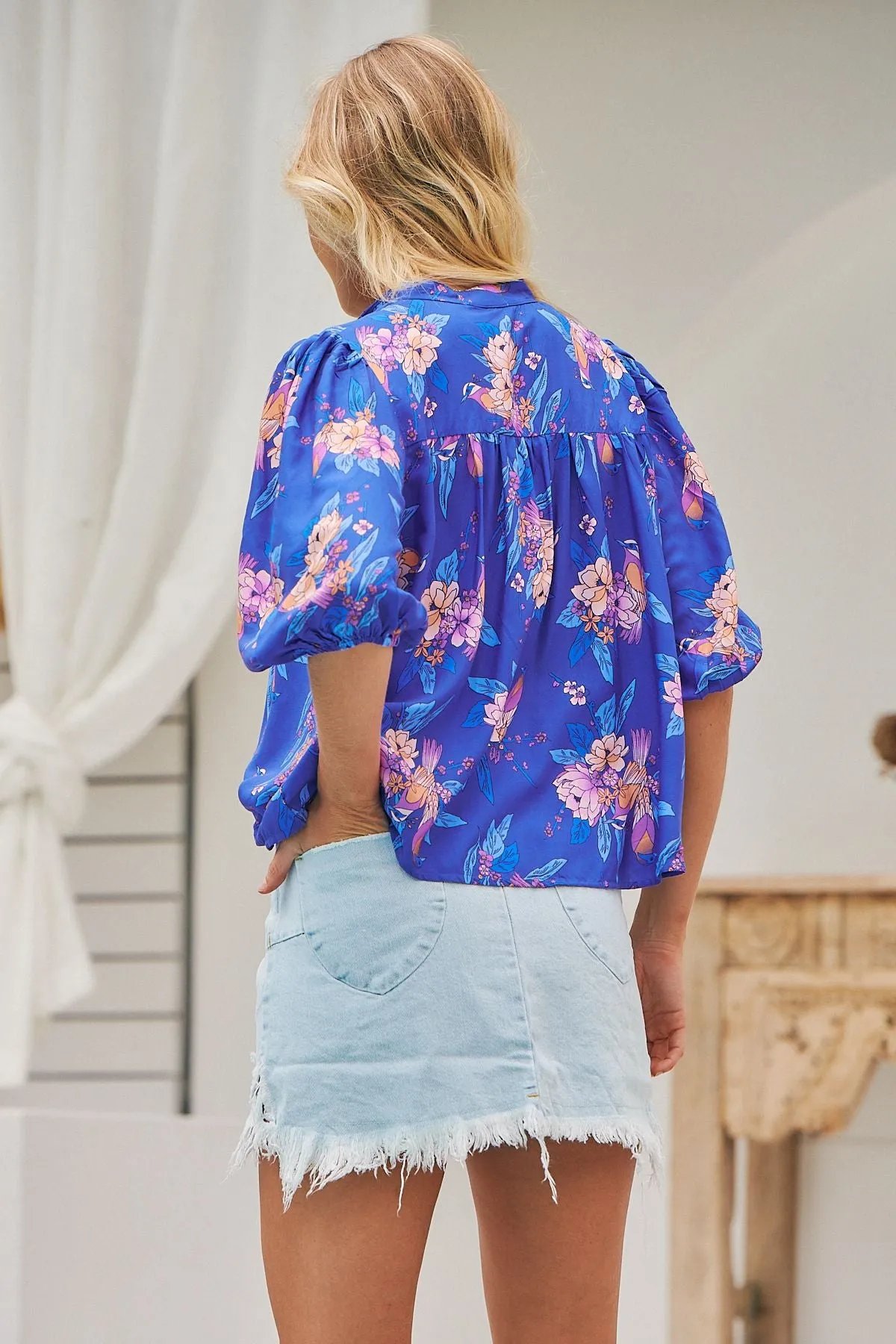 Indigo Dreams print Allyra Blouse
