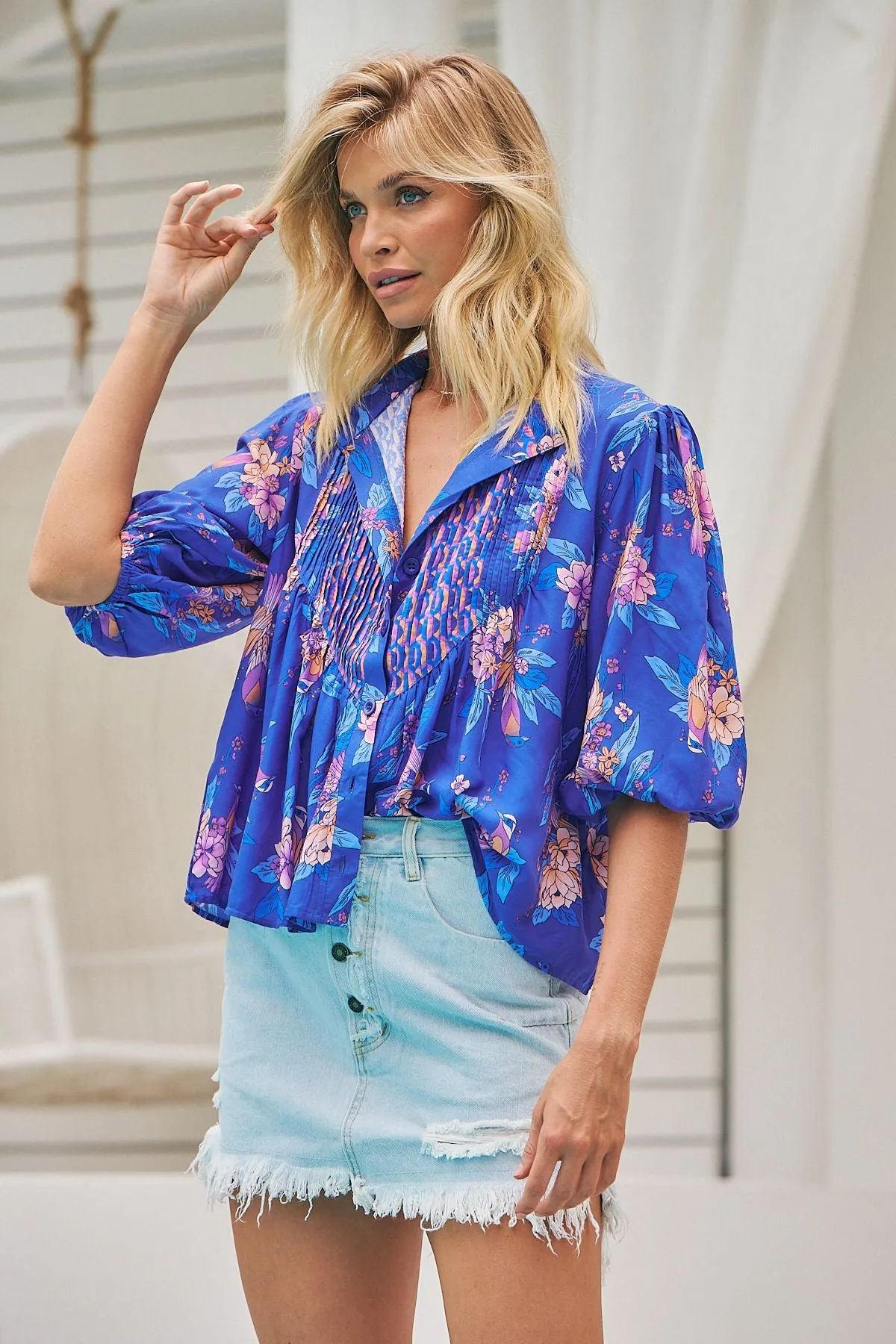 Indigo Dreams print Allyra Blouse