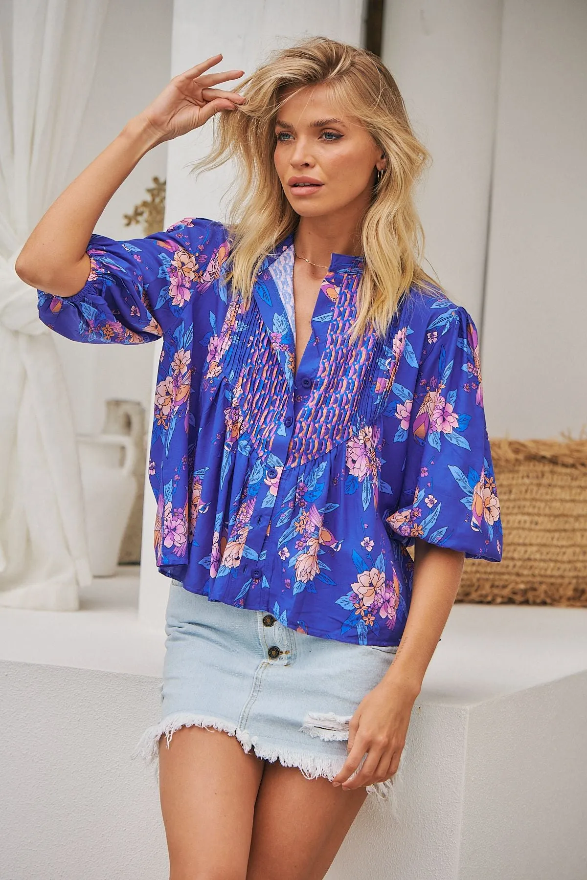 Indigo Dreams print Allyra Blouse