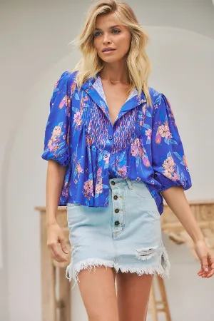 Indigo Dreams print Allyra Blouse