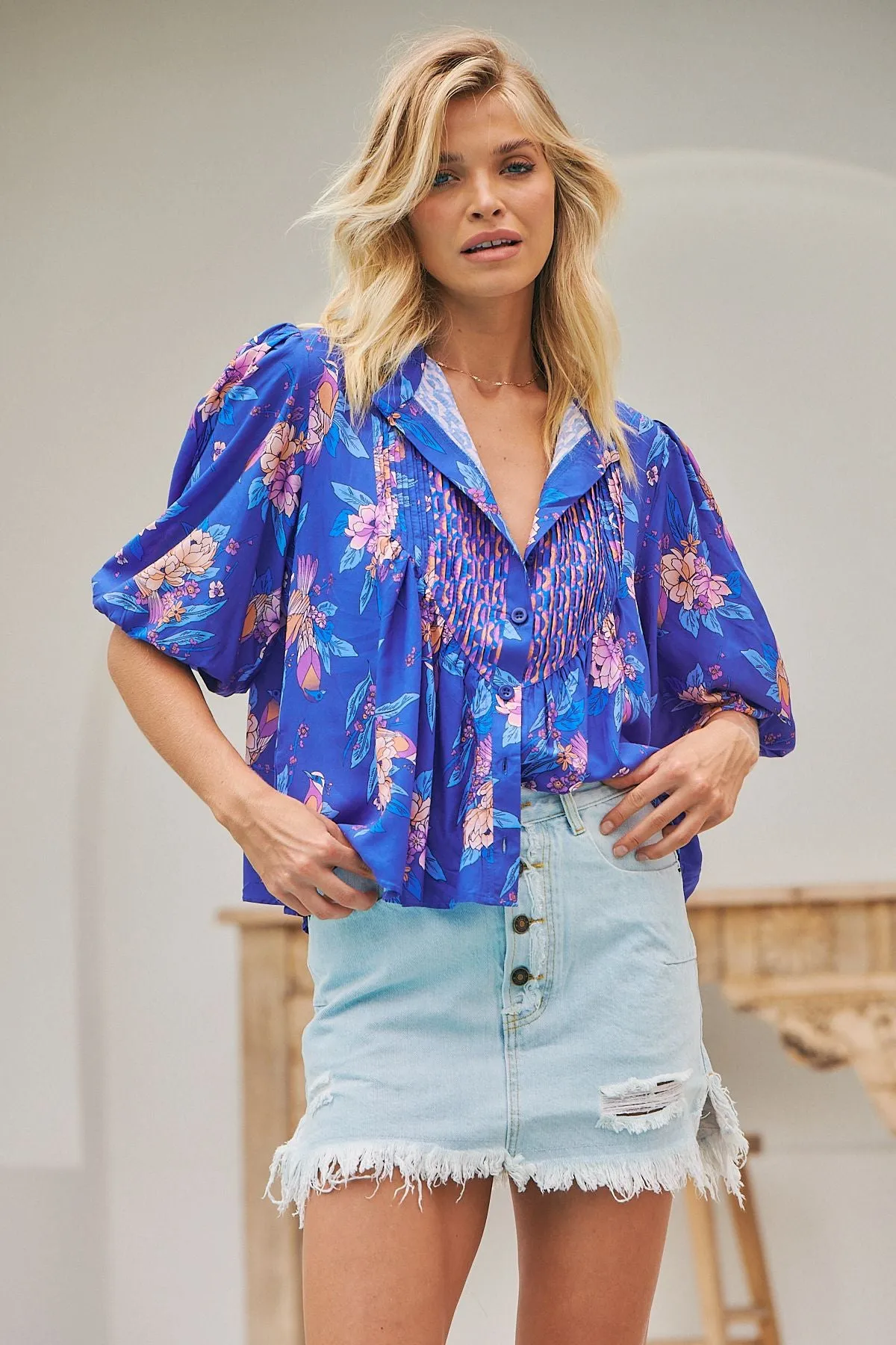 Indigo Dreams print Allyra Blouse