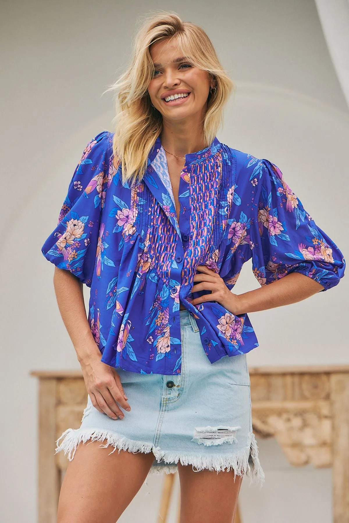 Indigo Dreams print Allyra Blouse