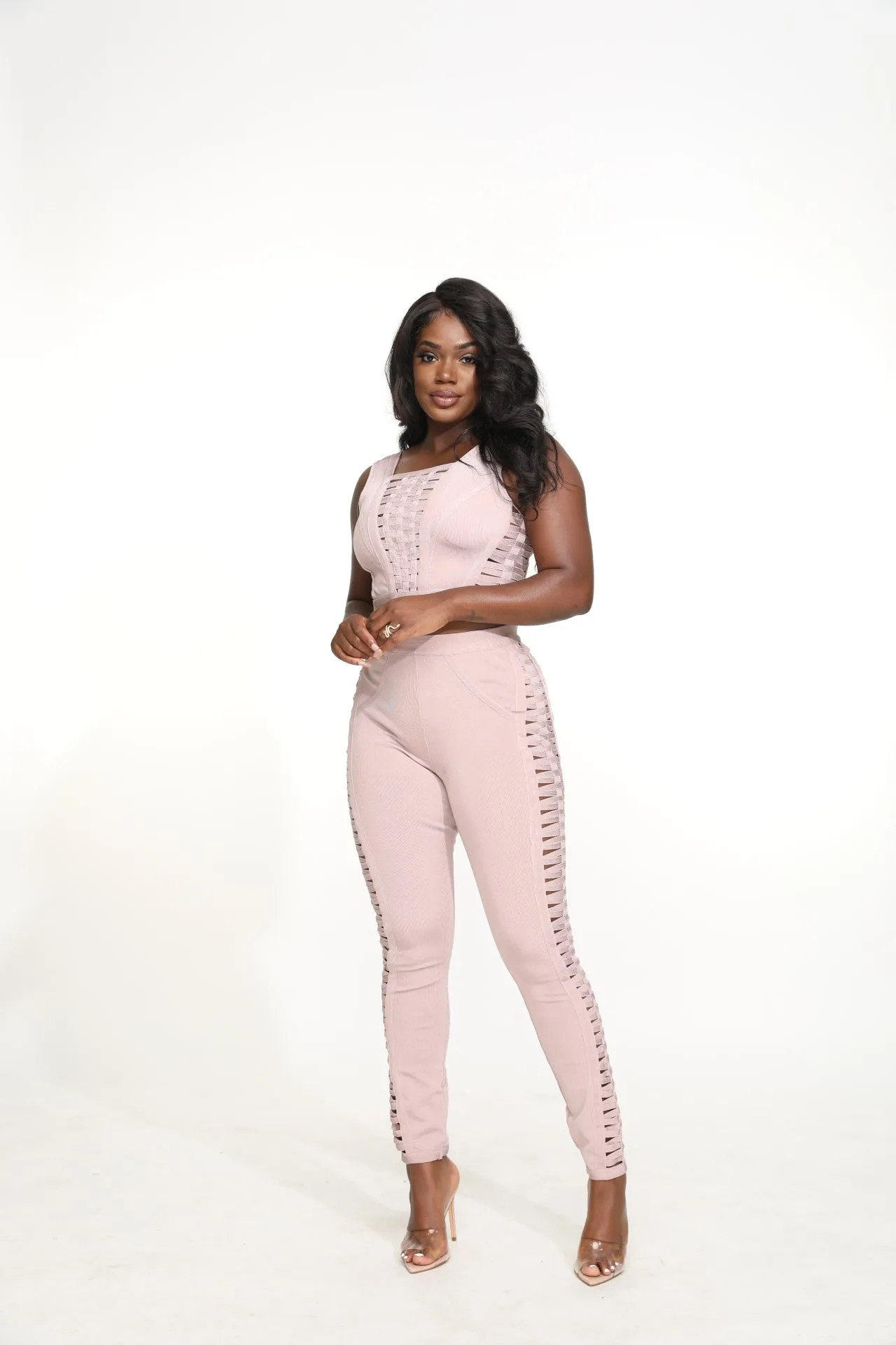 Karine Strappy Bandage Pant Set - Black