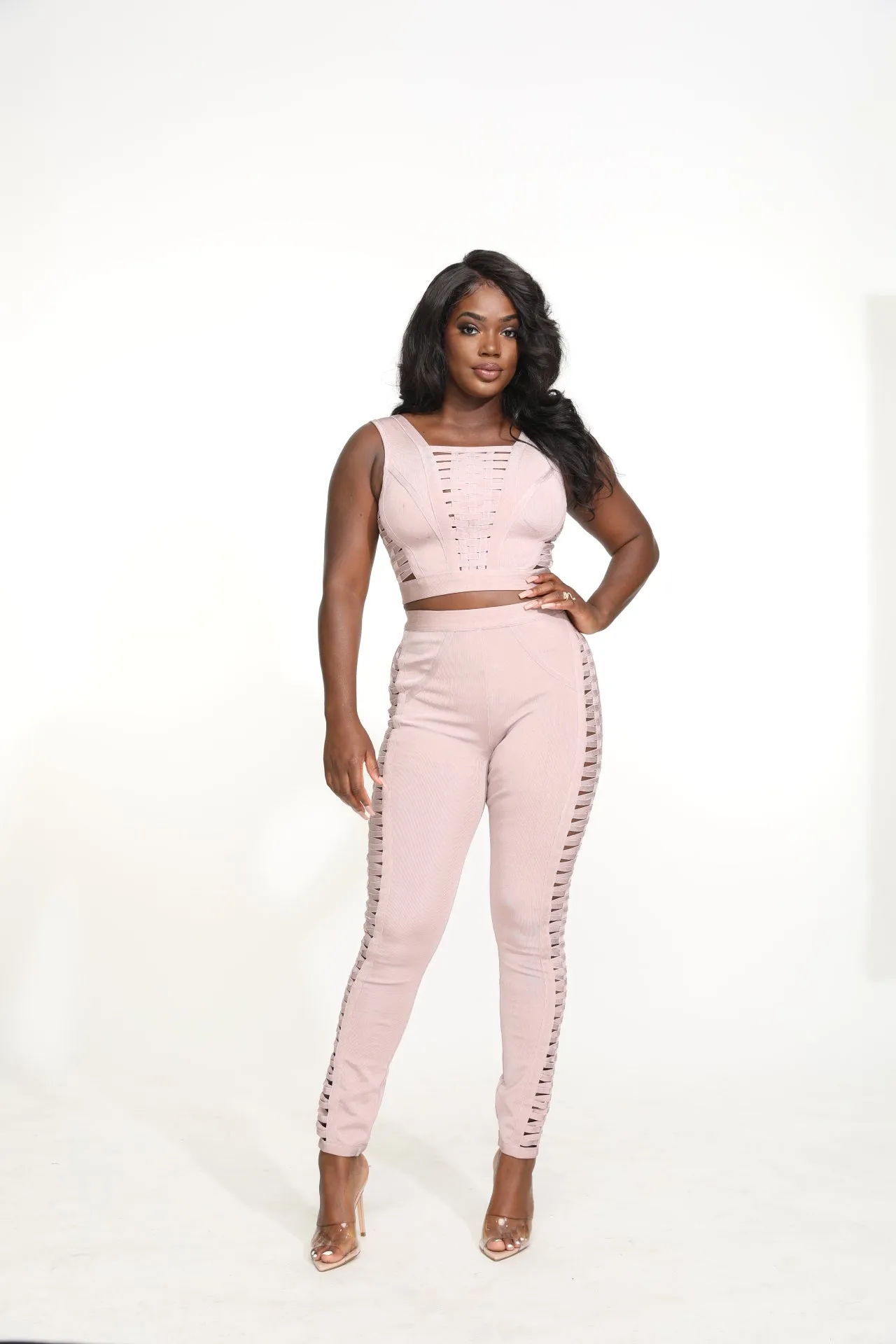 Karine Strappy Bandage Pant Set - Black